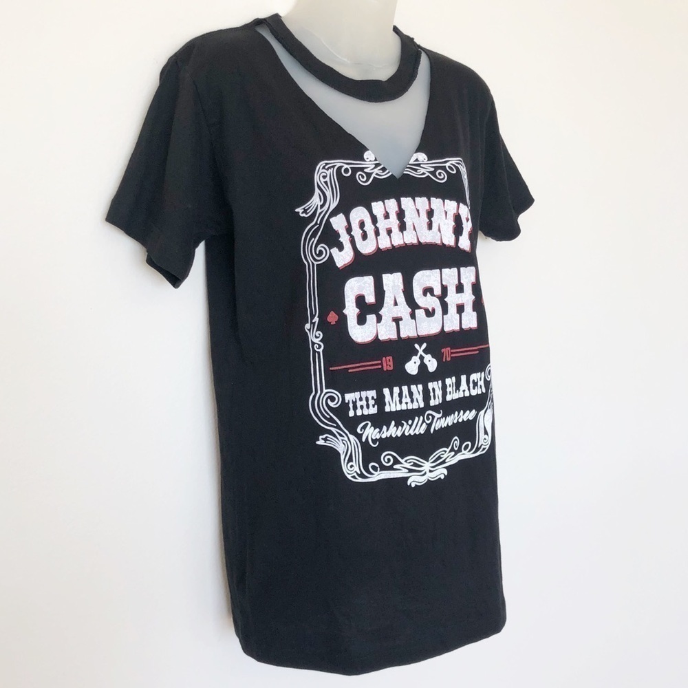 Johnny Cash Destroyed The Man In Black Graphic Print Band Choker Tee Size XS - Picture 2 of 7